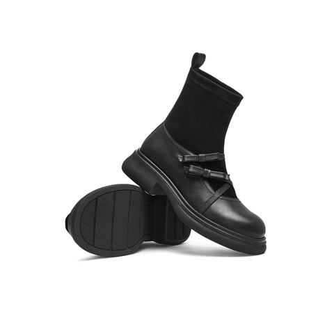 天美意2024冬新款商场同款复古英伦弹力靴百搭女袜靴BJ871DD4