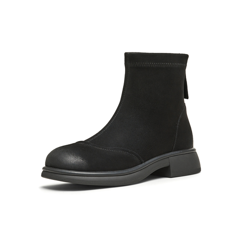 天美意2024冬新款商场同款厚底后拉链短靴女时装靴BJ801DD4