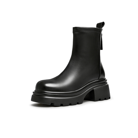 天美意2024冬新款商场同款粗跟增高百搭显瘦女弹力靴BJ881DZ4