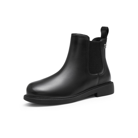 天美意2024冬新款商场同款短靴平底复古英伦女切尔西靴BJ861DD4