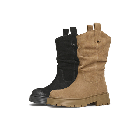 天美意2024冬新款商场同款西部靴美拉德户外女骑士靴CQ963DS4