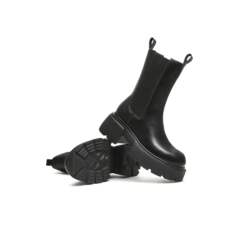 天美意2024冬新款厚底休闲切尔西靴经典百搭女中靴KQX05DZ4