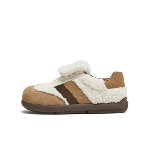 天美意2024冬新款商场同款休闲系带毛绒百搭女德训鞋BK011DM4