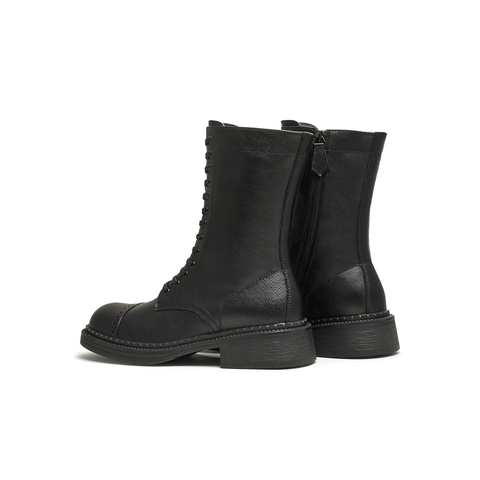 天美意2024冬新款美拉德西部靴系带短筒靴复古女骑士靴KQZ02DZ4