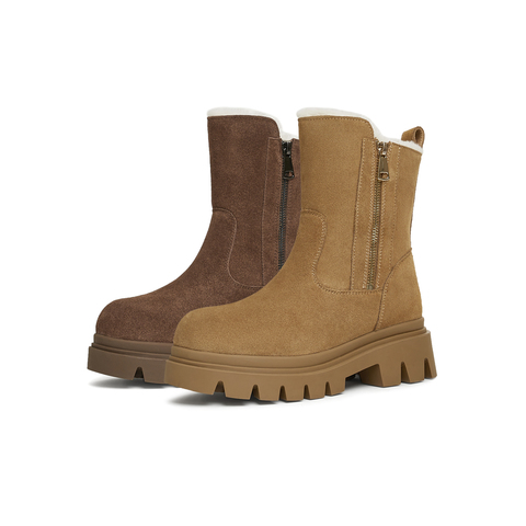 天美意2024冬新款商场同款纯色复古百搭保暖女雪地靴BK141DZ4