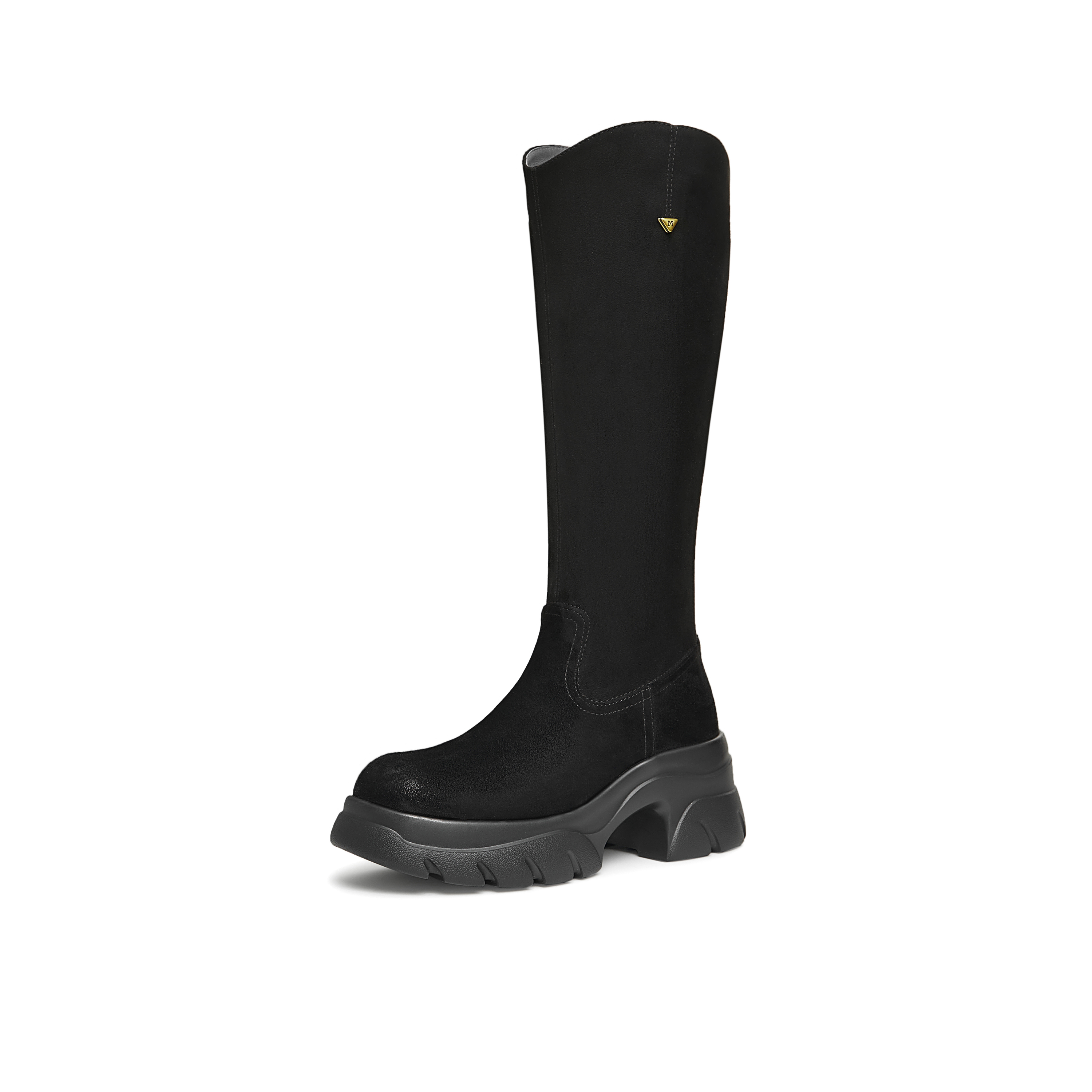 天美意2024冬新款厚底增高百搭时装靴长筒高靴女弹力靴KTX09DG4