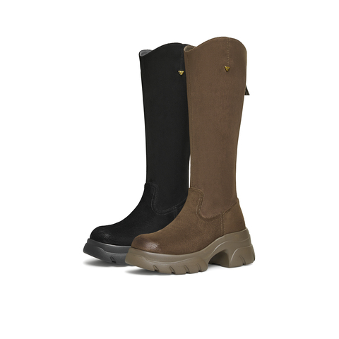 天美意2024冬新款厚底增高百搭时装靴长筒高靴女弹力靴KTX09DG4