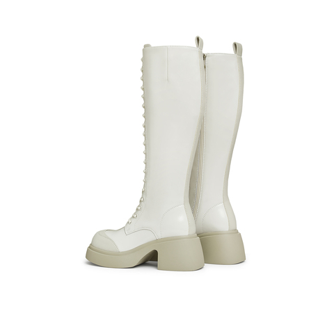 天美意2024冬新款厚底系带弹力靴长筒靴显瘦女骑士靴KTX13DG4