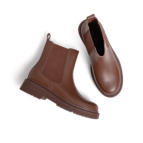 天美意2024冬商场同款复古气质切尔西女皮靴BB011DD4