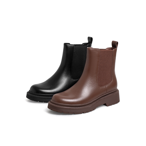 天美意2024冬商场同款复古气质切尔西女皮靴BB011DD4