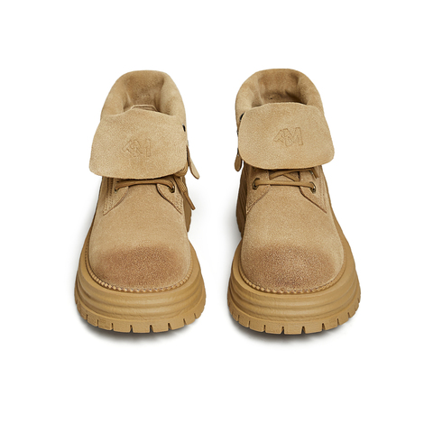 天美意2024冬新款翻盖靴子系带百搭休闲复古女马丁靴BK361DD4