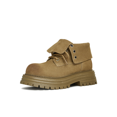 天美意2024冬新款翻盖靴子系带百搭休闲复古女马丁靴BK361DD4