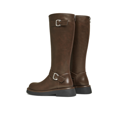 天美意2024冬新款厚底英伦百搭显瘦长靴骑士靴时装女靴KTX16DG4