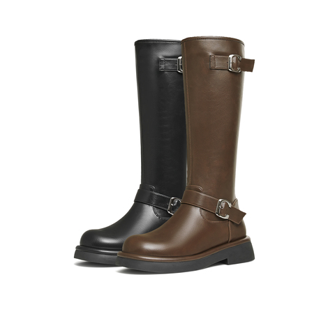 天美意2024冬新款厚底英伦百搭显瘦长靴骑士靴时装女靴KTX16DG4