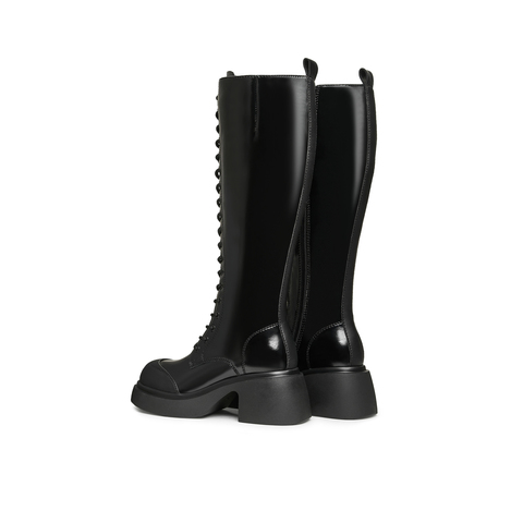 天美意2024冬新款厚底系带弹力靴长筒靴显瘦女骑士靴KTX13DG4