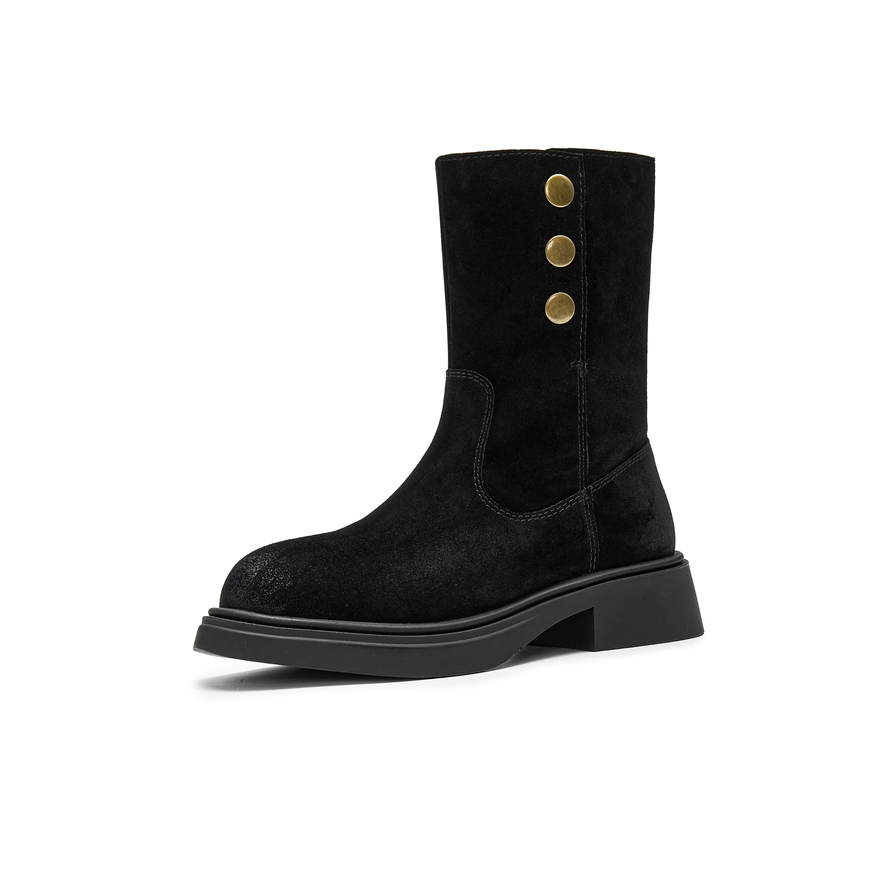 天美意2024冬新款一脚蹬复古中筒美拉德百搭女时装靴KXZ03DZ4