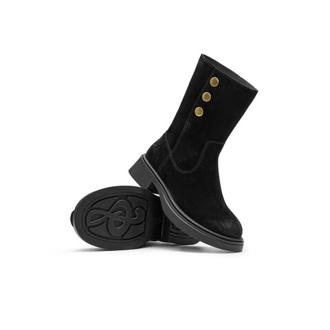 天美意2024冬新款一脚蹬复古中筒美拉德百搭女时装靴KXZ03DZ4