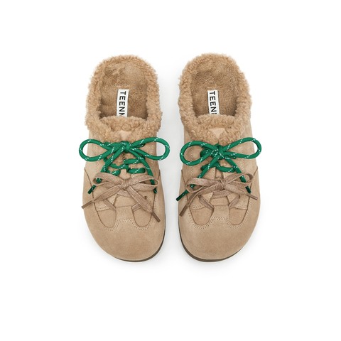 天美意2024冬新款前包后空单鞋毛绒保暖半拖女毛毛单鞋KMZ15DH4