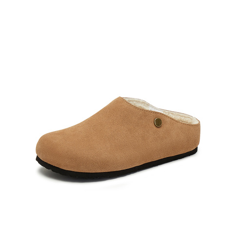 天美意2024冬新款厚底复古保暖外穿包头毛拖鞋百搭女鞋KMZ10DH4