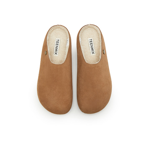 天美意2024冬新款厚底复古保暖外穿包头毛拖鞋百搭女鞋KMZ10DH4