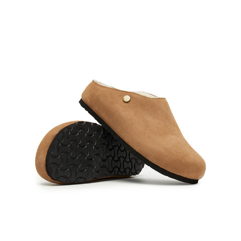 天美意2024冬新款厚底复古保暖外穿包头毛拖鞋百搭女鞋KMZ10DH4