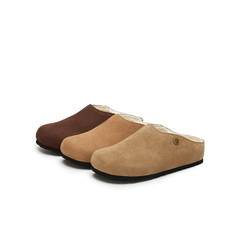 天美意2024冬新款厚底复古保暖外穿包头毛拖鞋百搭女鞋KMZ10DH4