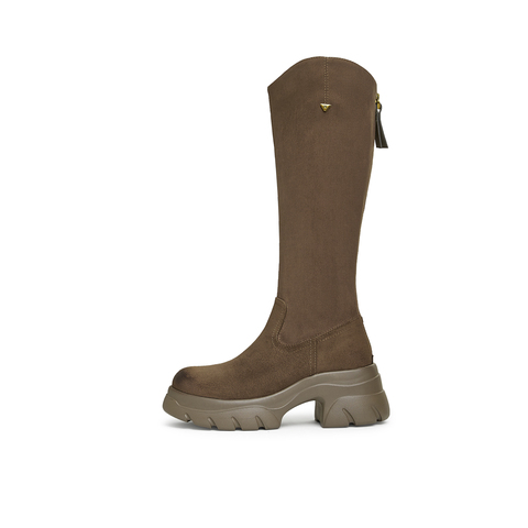 天美意2024冬新款厚底增高百搭时装靴长筒高靴女弹力靴KTX09DG4