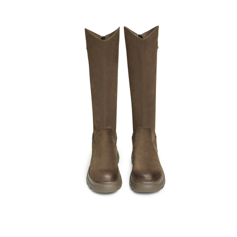 天美意2024冬新款厚底增高百搭时装靴长筒高靴女弹力靴KTX09DG4