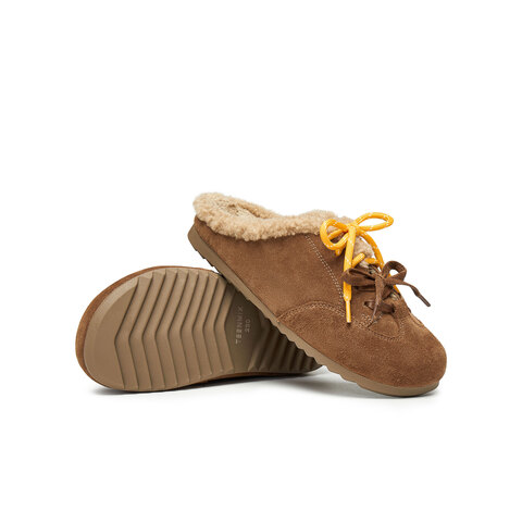 天美意2024冬新款前包后空单鞋毛绒保暖半拖女毛毛单鞋KMZ15DH4