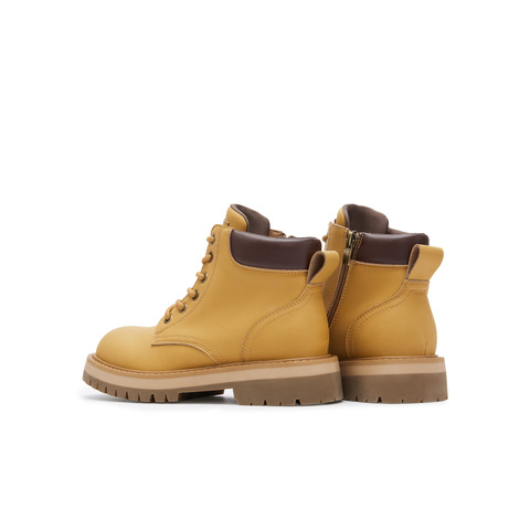 天美意2024冬新款休闲系带户外厚底潮酷大黄靴女马丁靴KDX11DD4