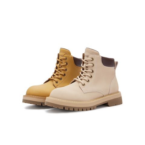 天美意2024冬新款休闲系带户外厚底潮酷大黄靴女马丁靴KDX11DD4