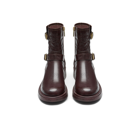 天美意2024冬新款厚底复古潮酷机车风休闲百搭女骑士靴KXZ01DZ4