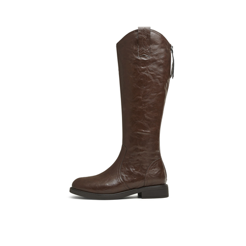 天美意2024冬新款商场同款长筒靴高筒靴骑士靴女西部靴BK681DG4