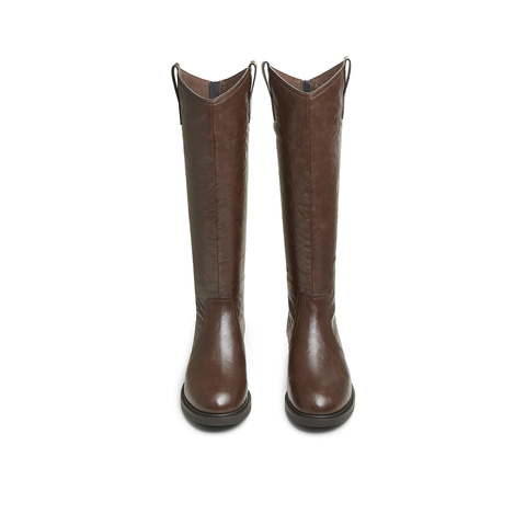 天美意2024冬新款商场同款长筒靴高筒靴骑士靴女西部靴BK681DG4