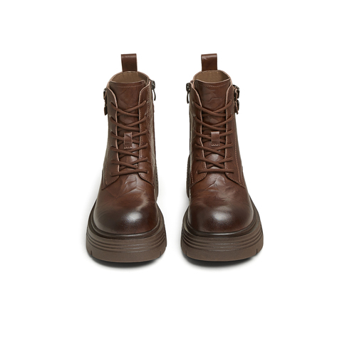 天美意2024冬新款商场同款复古户外厚底系带女马丁靴BK691DZ4