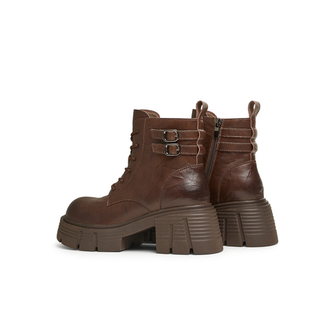 天美意2024冬新款商场同款复古户外厚底系带女马丁靴BK691DZ4