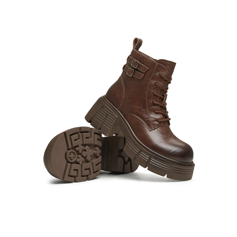 天美意2024冬新款商场同款复古户外厚底系带女马丁靴BK691DZ4