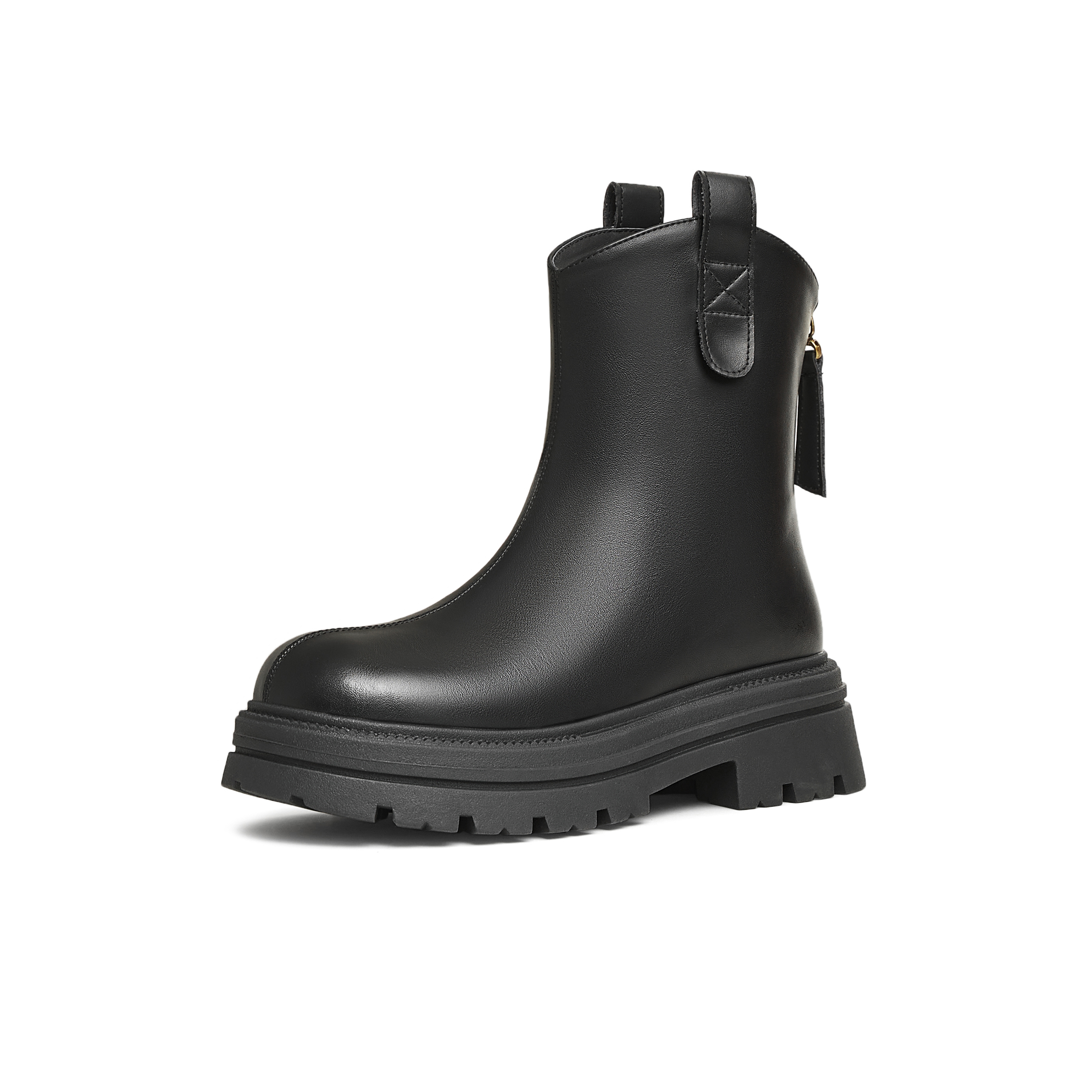 天美意2024冬新款商场同款后拉链百搭厚底百搭女弹力靴BK671DD4