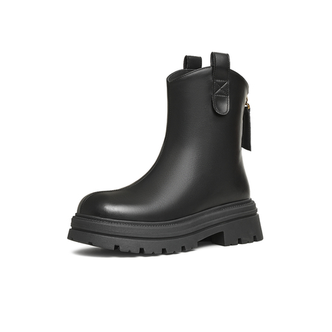 天美意2024冬新款商场同款后拉链百搭厚底百搭女弹力靴BK671DD4