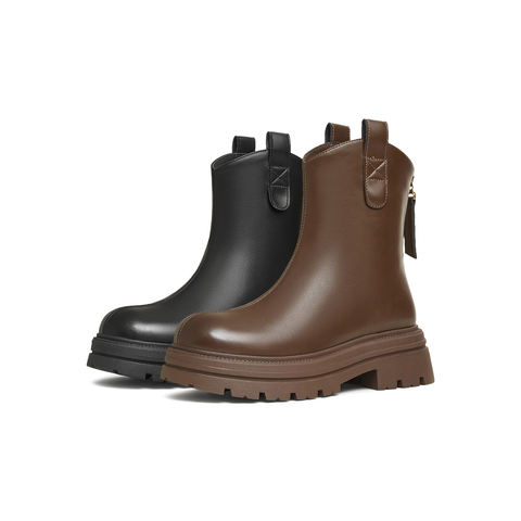 天美意2024冬新款商场同款后拉链百搭厚底百搭女弹力靴BK671DD4