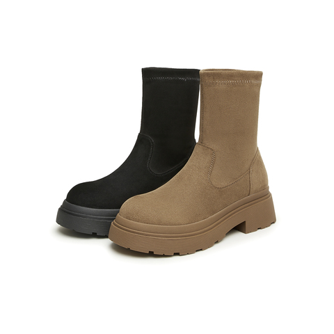 天美意2024冬新款简约气质时装靴百搭弹力靴女短靴NTX28DD4