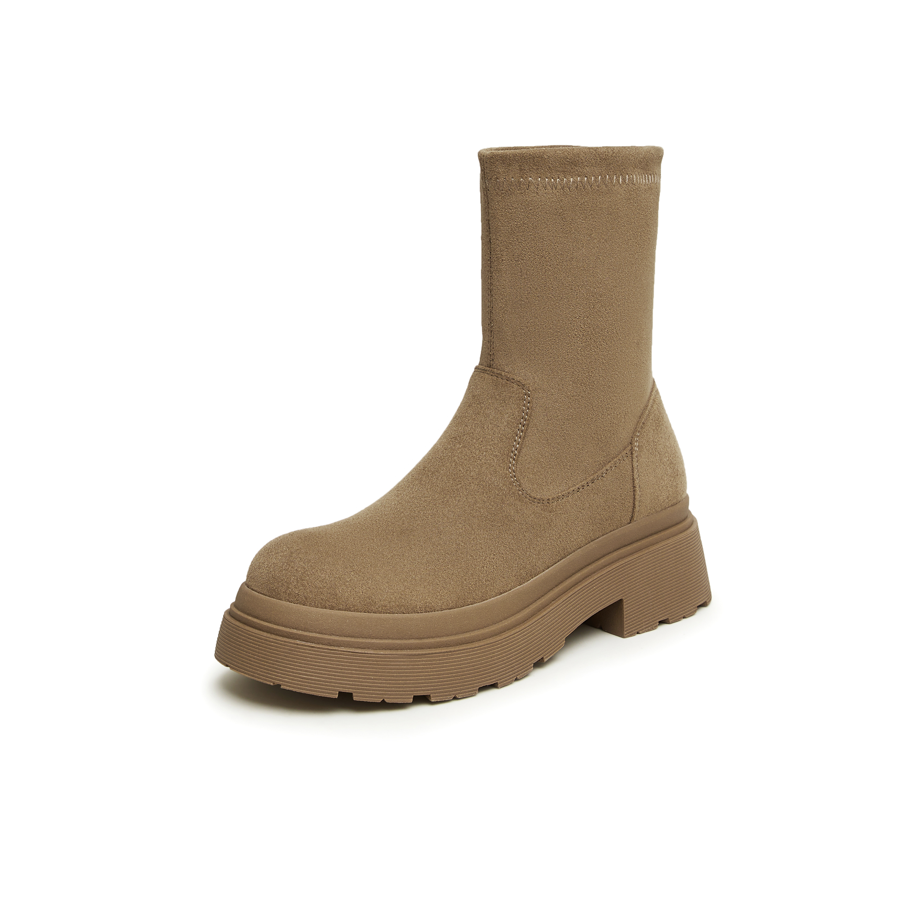 天美意2024冬新款简约气质时装靴百搭弹力靴女短靴NTX28DD4