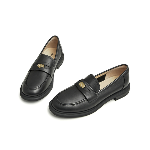 天美意2024秋新款英伦风复古乐福鞋硬币女皮单鞋AG003CA4