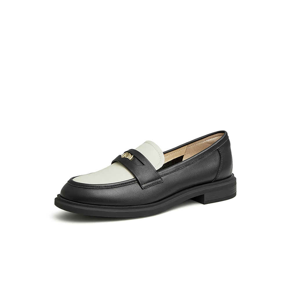 天美意2024秋新款英伦风复古乐福鞋硬币女皮单鞋AG003CA4