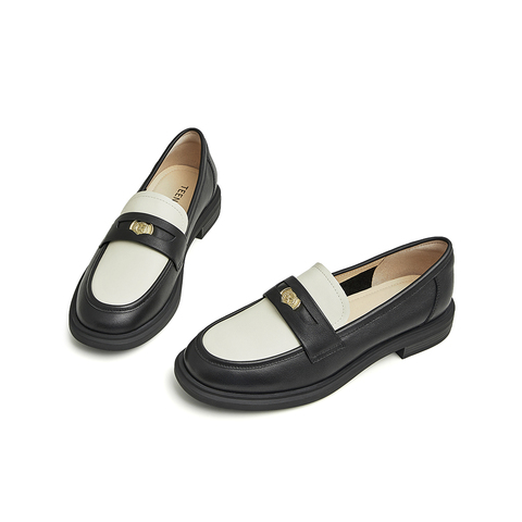 天美意2024秋新款英伦风复古乐福鞋硬币女皮单鞋AG003CA4