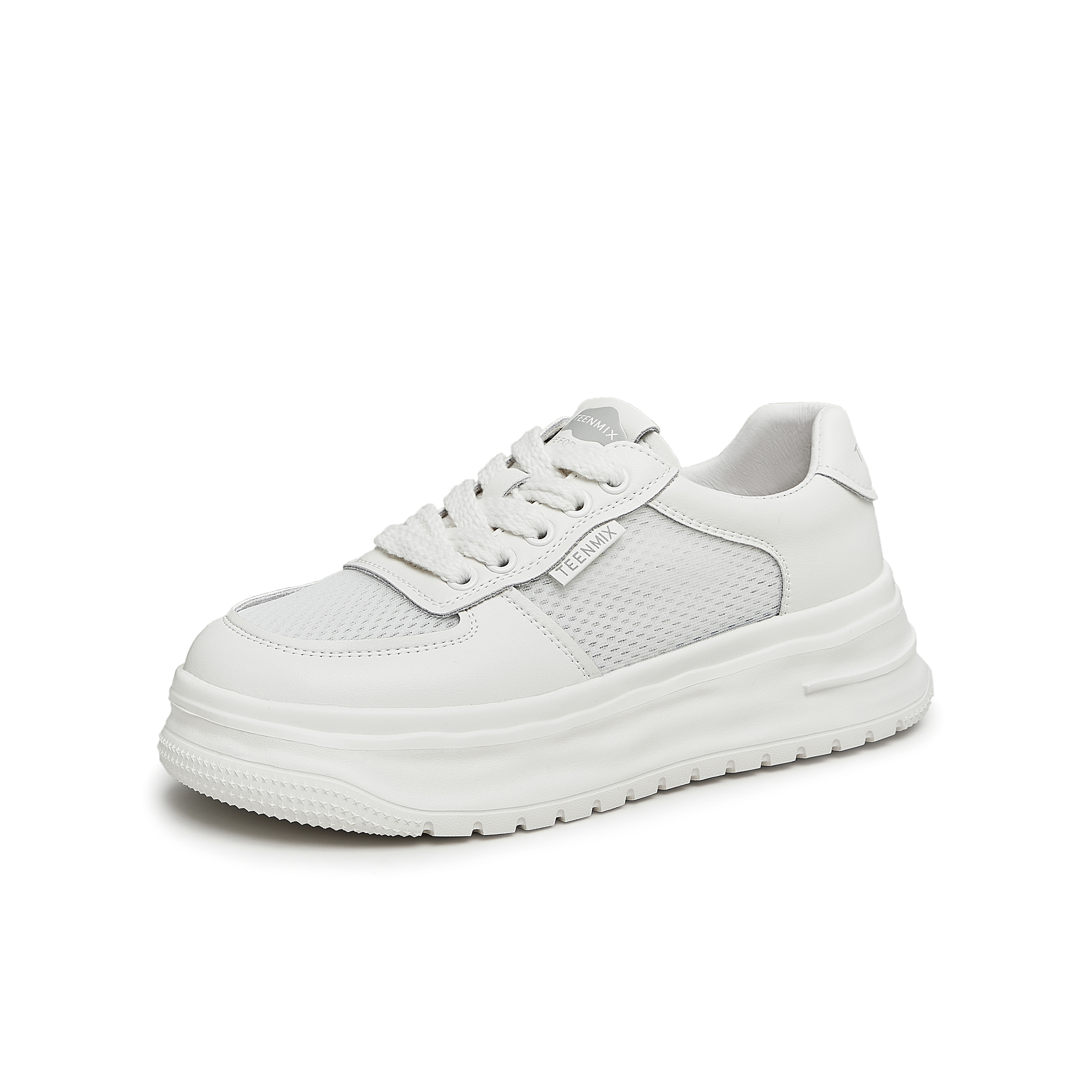 天美意2024夏新款小白鞋网格厚底系带运动舒适女休闲鞋AB053BM4