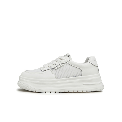 天美意2024夏新款小白鞋网格厚底系带运动舒适女休闲鞋AB053BM4