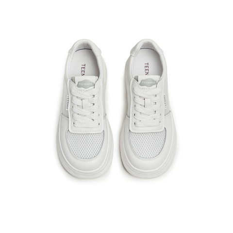 天美意2024夏新款小白鞋网格厚底系带运动舒适女休闲鞋AB053BM4