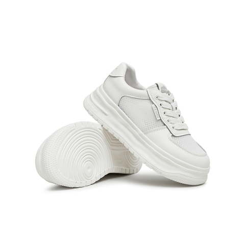 天美意2024夏新款小白鞋网格厚底系带运动舒适女休闲鞋AB053BM4