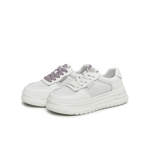 天美意2024夏新款小白鞋网格厚底系带运动舒适女休闲鞋AB053BM4